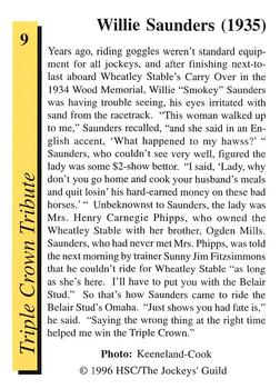1996 Jockey Star Jockeys' Guild #9 Willie Saunders Back